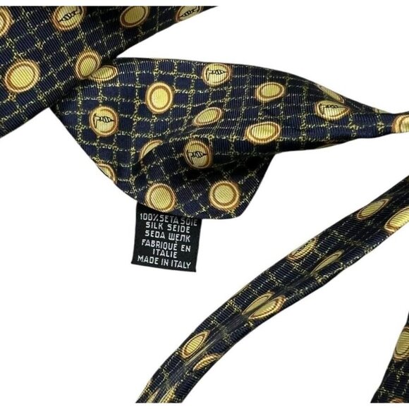 TRUSSARDI Men's Silk Necktie LUXURY Tie Navy Geometric Monogram Logo W:3.8" EUC - Picture 3 of 4